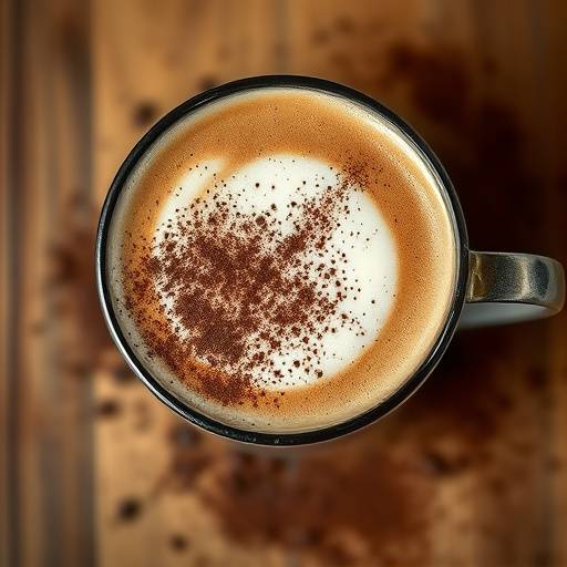 A cappuccino with a thick layer of foamed milk and chocolate powder sprinkled on top