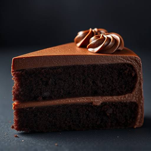 A slice of decadent chocolate cake with chocolate frosting