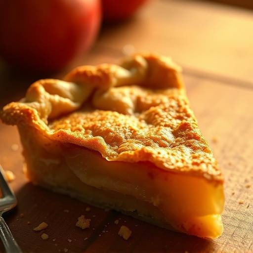 A slice of warm apple pie with a flaky crust