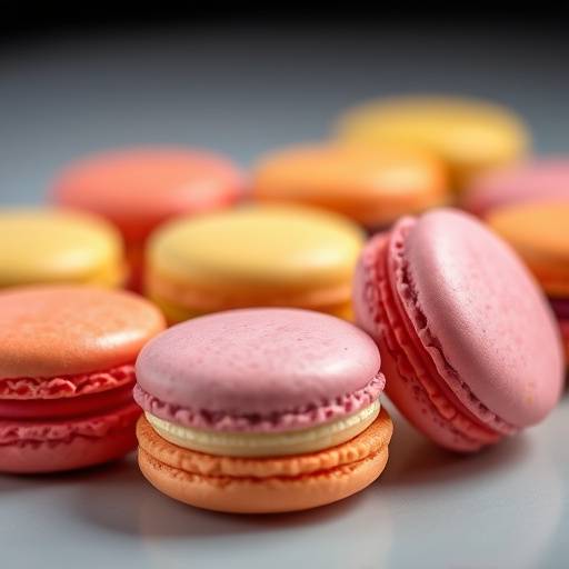 An assortment of colorful French macarons