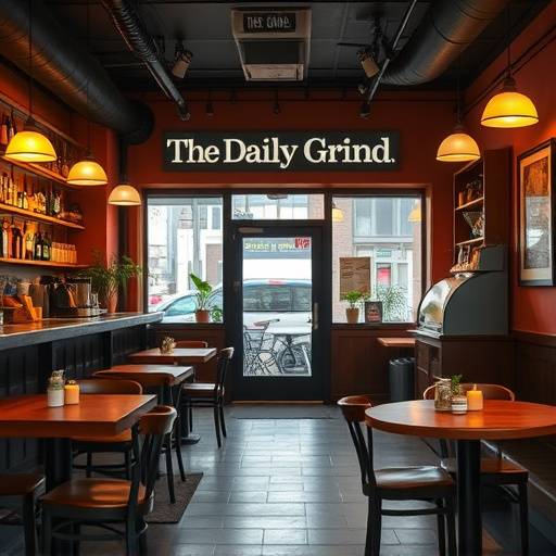 Cozy interior of The Daily Grind cafe with comfortable seating and warm lighting
