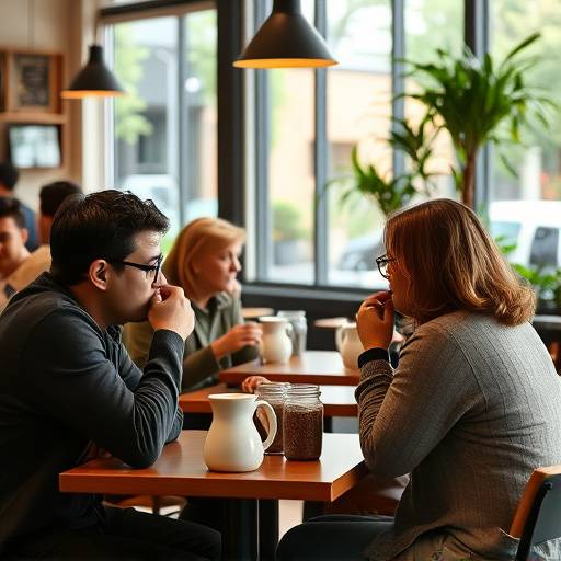 Customers enjoying coffee and conversation at a table inside The Daily Grind