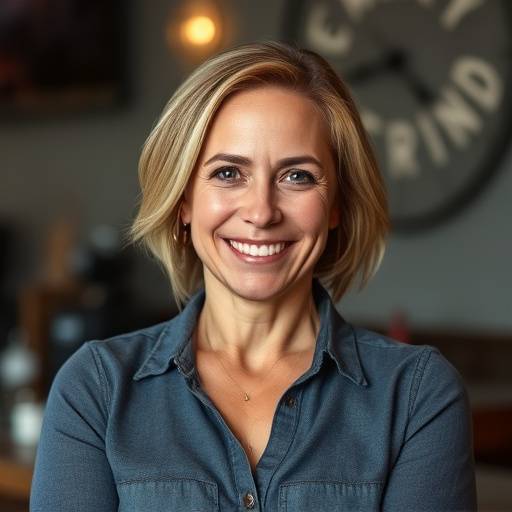 Portrait of Evelyn Reed, the founder and owner of The Daily Grind.