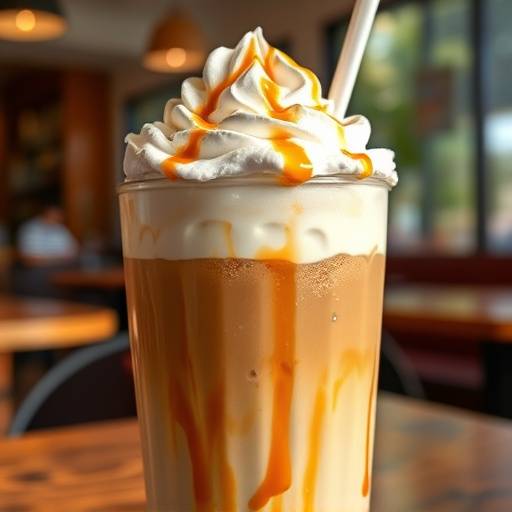 Refreshing iced coffee with whipped cream and caramel drizzle served at The Daily Grind